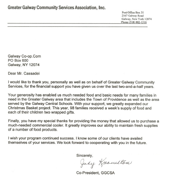 Food Pantry Letter
